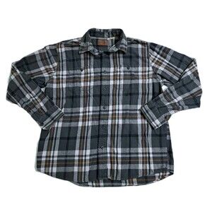 Woolrich Mens XL Flannel Gray Orange Check Plaid Lumberjack Shirt